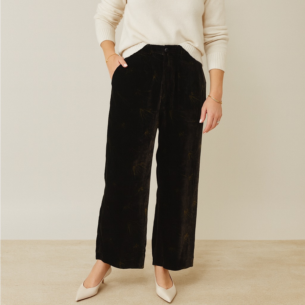 Vintage Italian Designer Amina Mi Silk Velvet Wide Leg Tailored Pants Size 42